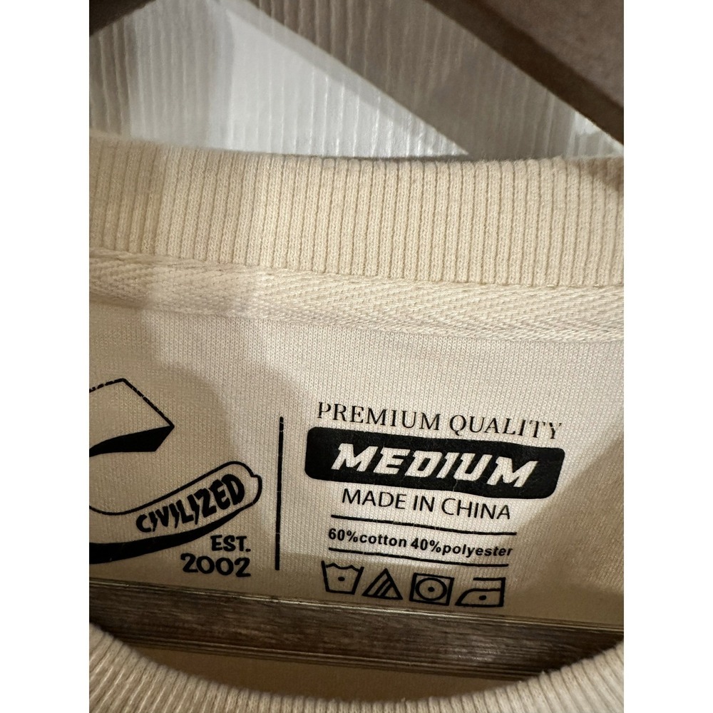 CIVILIZED Bear Graphic Crewneck Sweatshirt Cream Medium Long‎ Sleeve Pockets - Picture 3 of 7